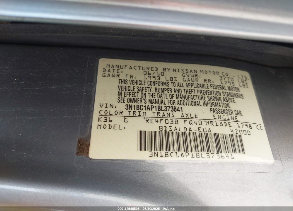 2011 NISSAN VERSA 1.8S VIN: 3N1BC1AP1BL373641