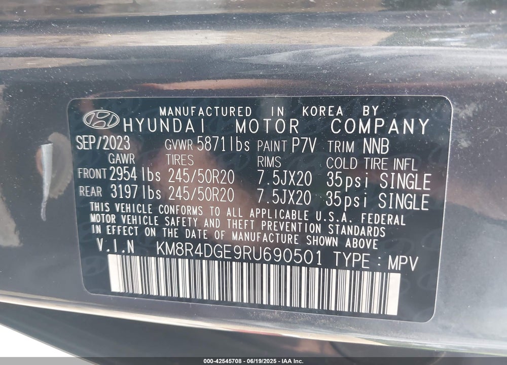 2024 HYUNDAI PALISADE VIN: KM8R4DGE9RU690501