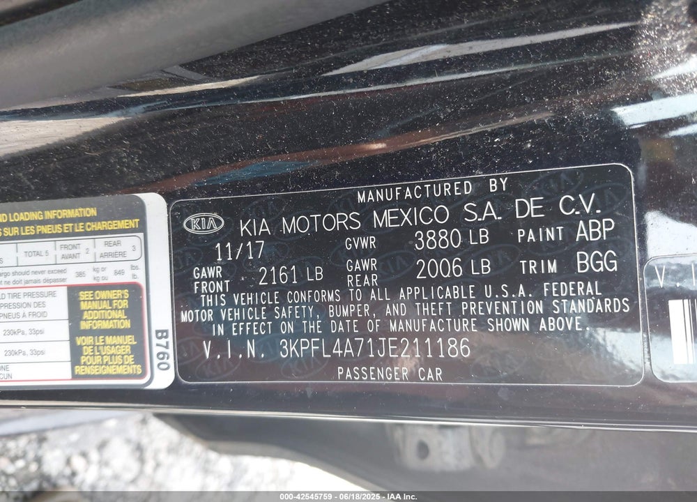 2018 KIA FORTE LX VIN: 3KPFL4A71JE211186