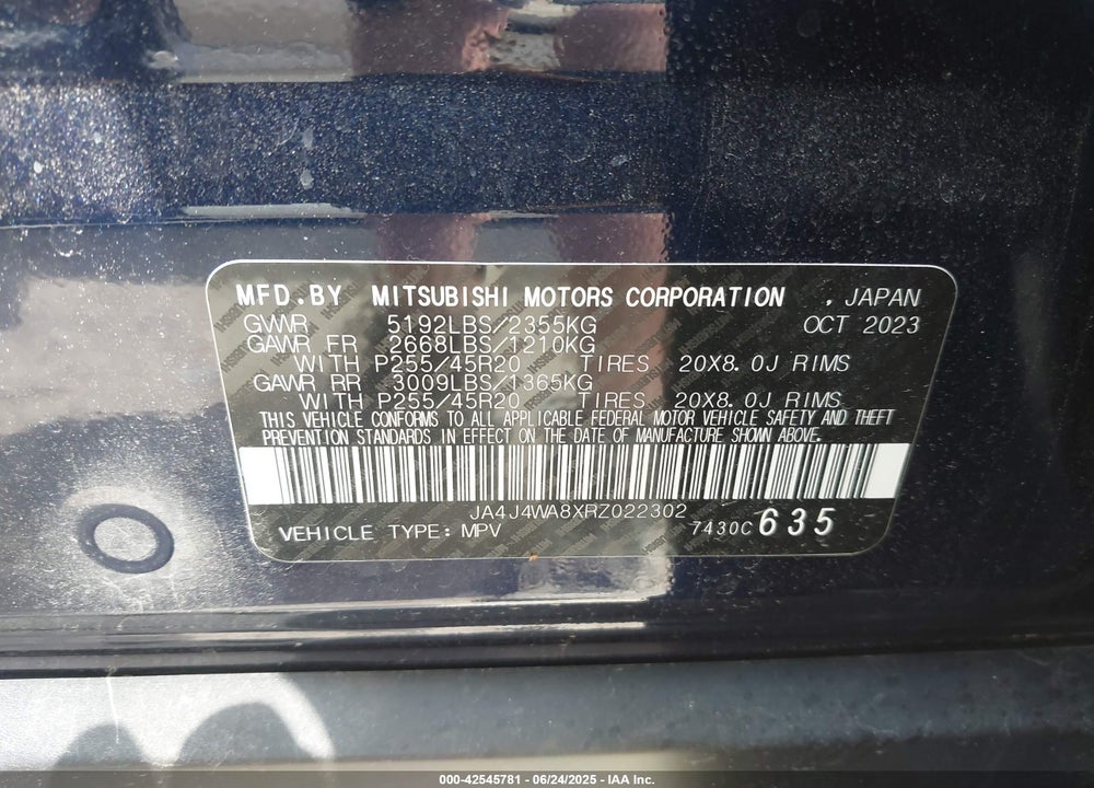 2024 MITSUBISHI OUTLANDER VIN: JA4J4WA8XRZ022302