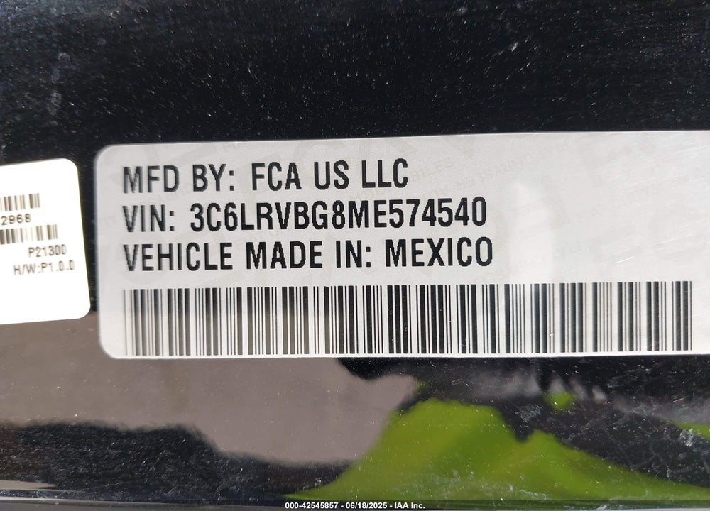 2021 RAM PROMASTER 1500 136 WB VIN: 3C6LRVBG8ME574540