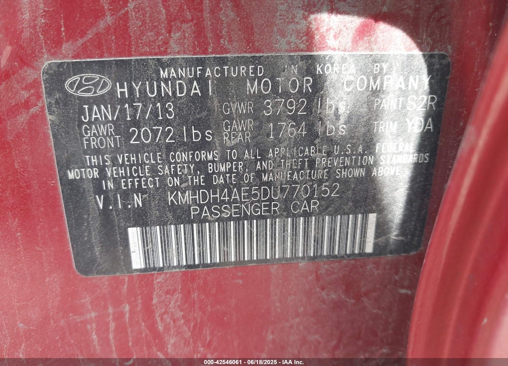 2013 HYUNDAI ELANTRA GLS VIN: KMHDH4AE5DU770152