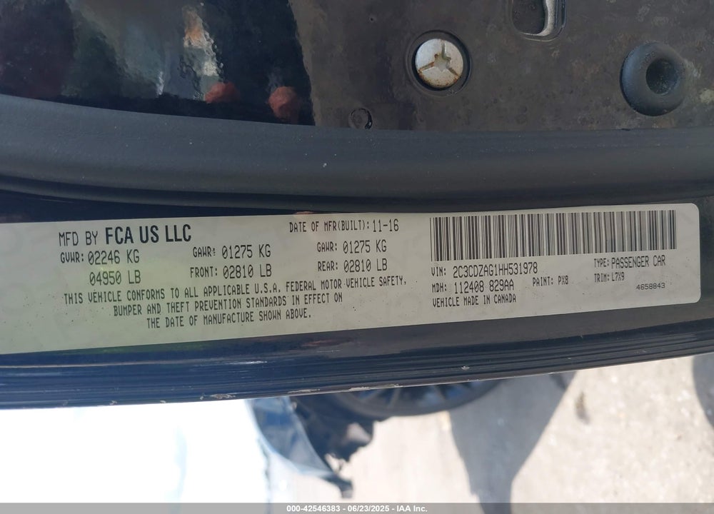 2017 DODGE CHALLENGER VIN: 2C3CDZAG1HH531978