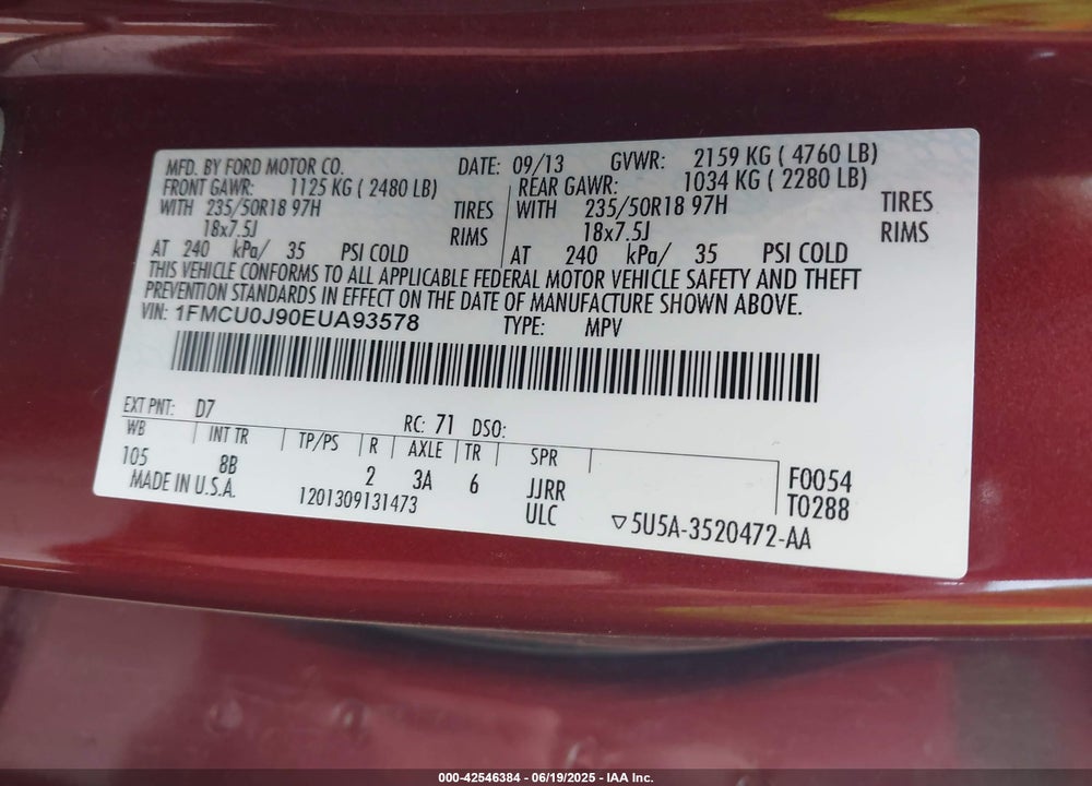 2014 FORD ESCAPE TITANIUM VIN: 1FMCU0J90EUA93578