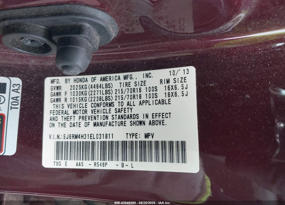 2014 HONDA CR-V VIN: 5J6RM4H31EL031811