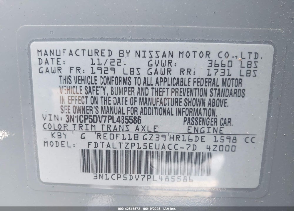 2023 NISSAN KICKS VIN: 3N1CP5DV7PL485586