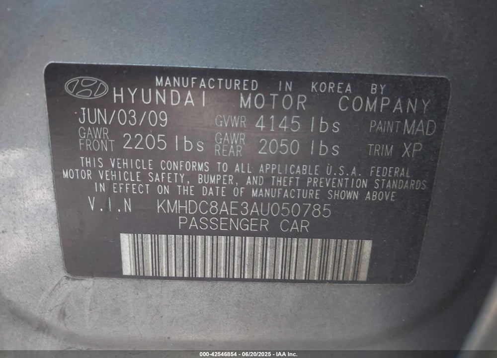 2010 HYUNDAI ELANTRA TOURING VIN: KMHDC8AE3AU050785