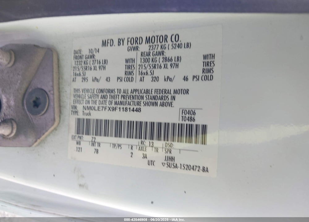 2015 FORD TRANSIT CONNECT XLT VIN: NM0LE7FX9F1181448
