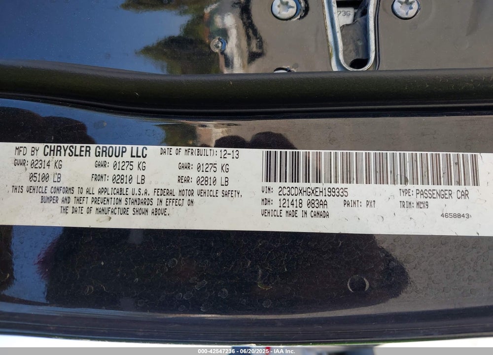 2014 DODGE CHARGER VIN: 2C3CDXHGXEH199335