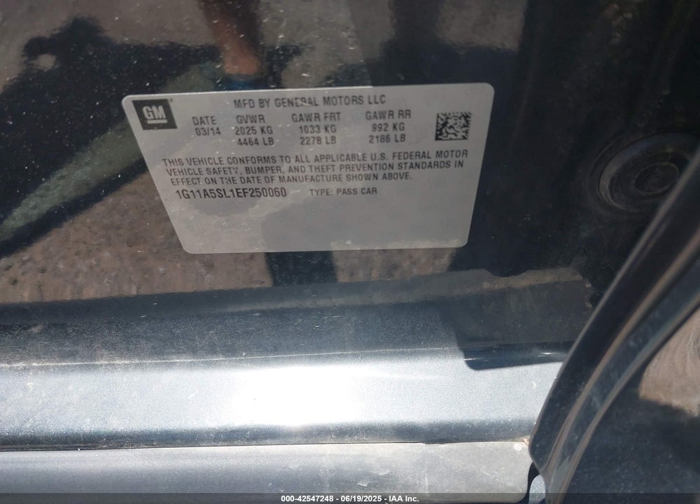 2014 CHEVROLET MALIBU VIN: 1G11A5SL1EF250060