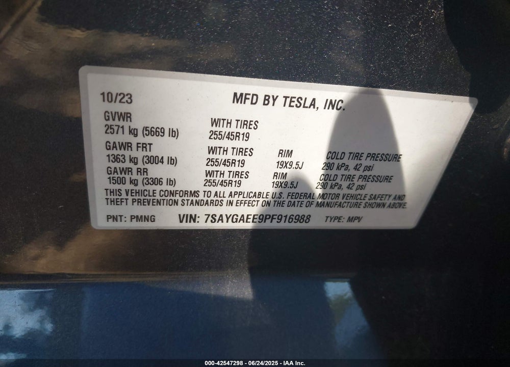 2023 TESLA MODEL Y AWD/LONG RANGE DUAL MOTOR ALL-WHEEL DRIVE VIN: 7SAYGAEE9PF916988
