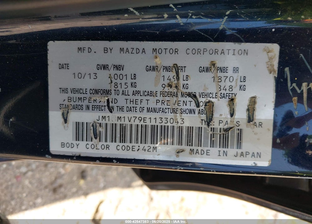 2014 MAZDA 3 VIN: JM1BM1V79E1133043