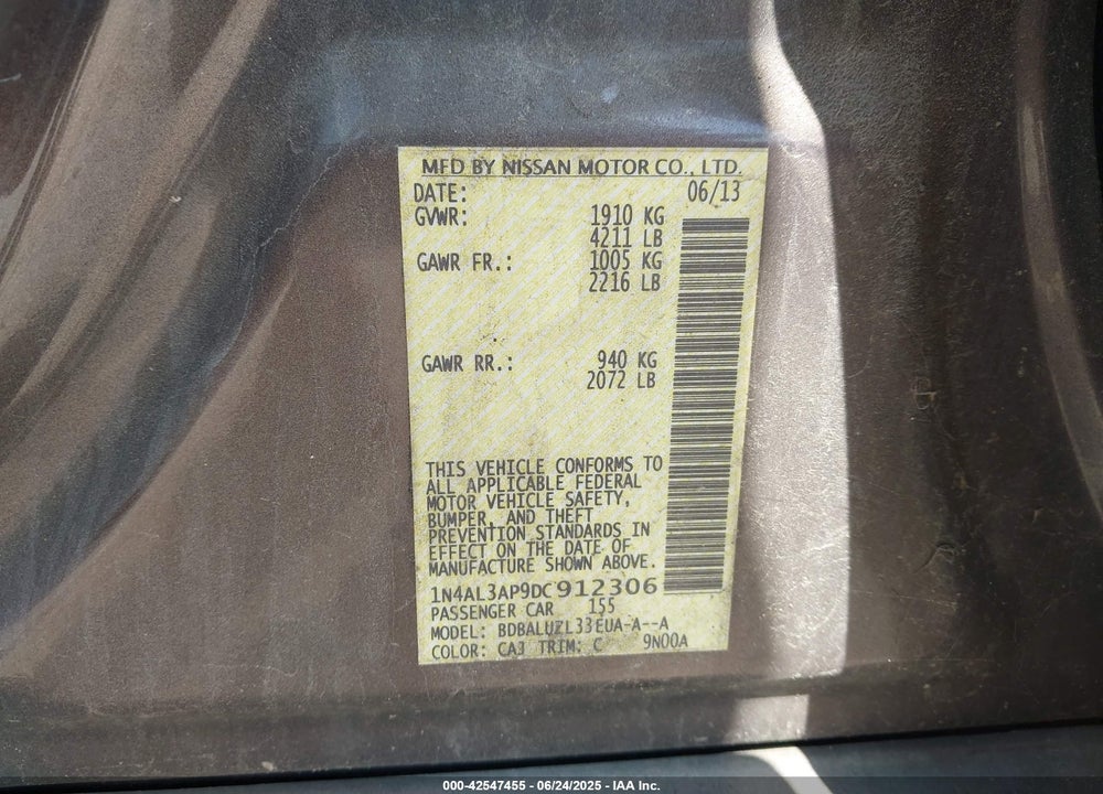 2013 NISSAN ALTIMA VIN: 1N4AL3AP9DC912306