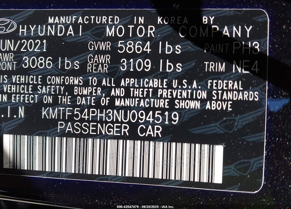 2022 GENESIS G90 VIN: KMTF54PH3NU094519