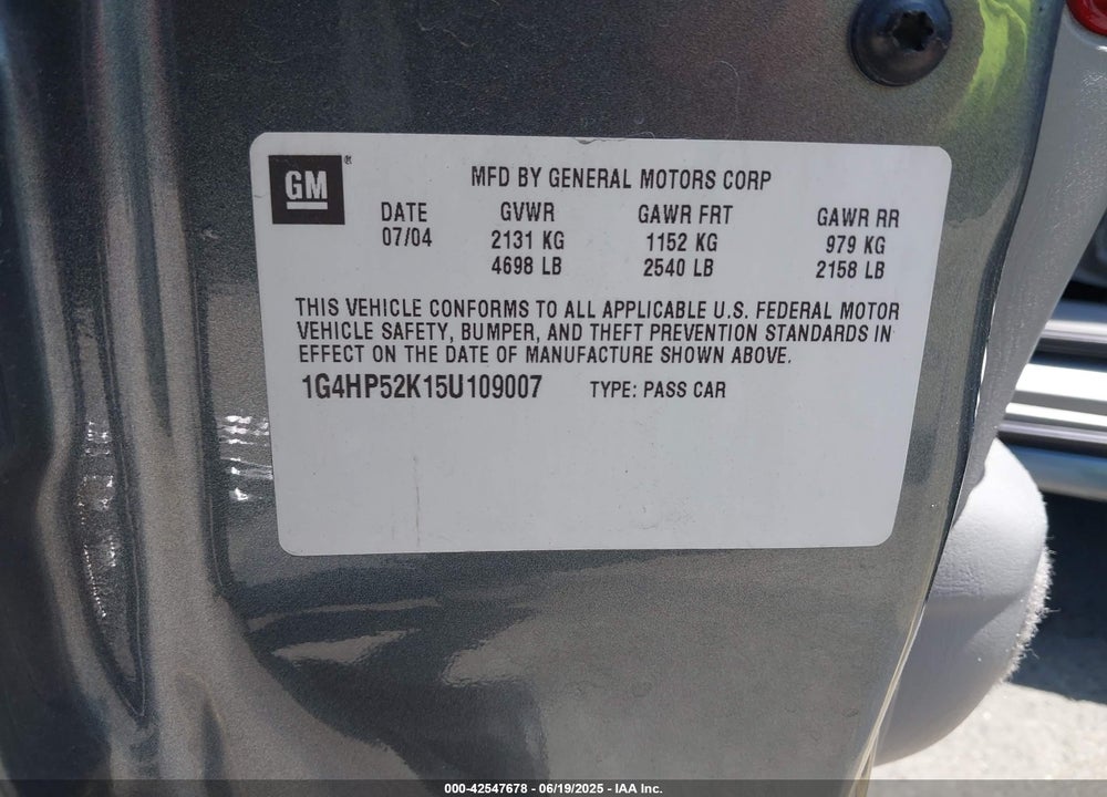 2005 BUICK LESABRE CUSTOM VIN: 1G4HP52K15U109007