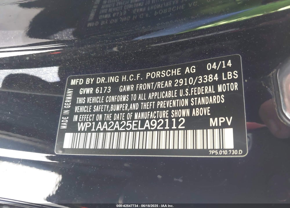2014 PORSCHE CAYENNE VIN: WP1AA2A25ELA92112