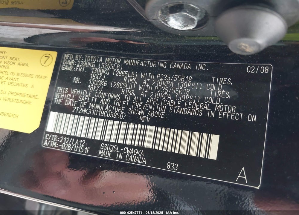 2009 LEXUS RX 350 VIN: 2T2HK31U19C099507