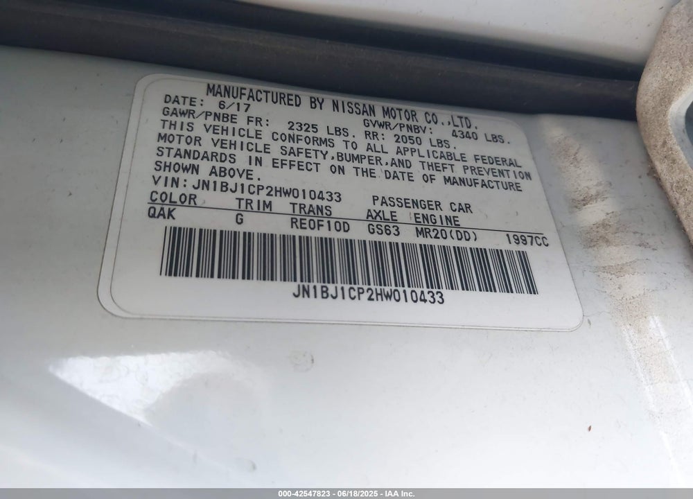 2017 NISSAN ROGUE SPORT VIN: JN1BJ1CP2HW010433