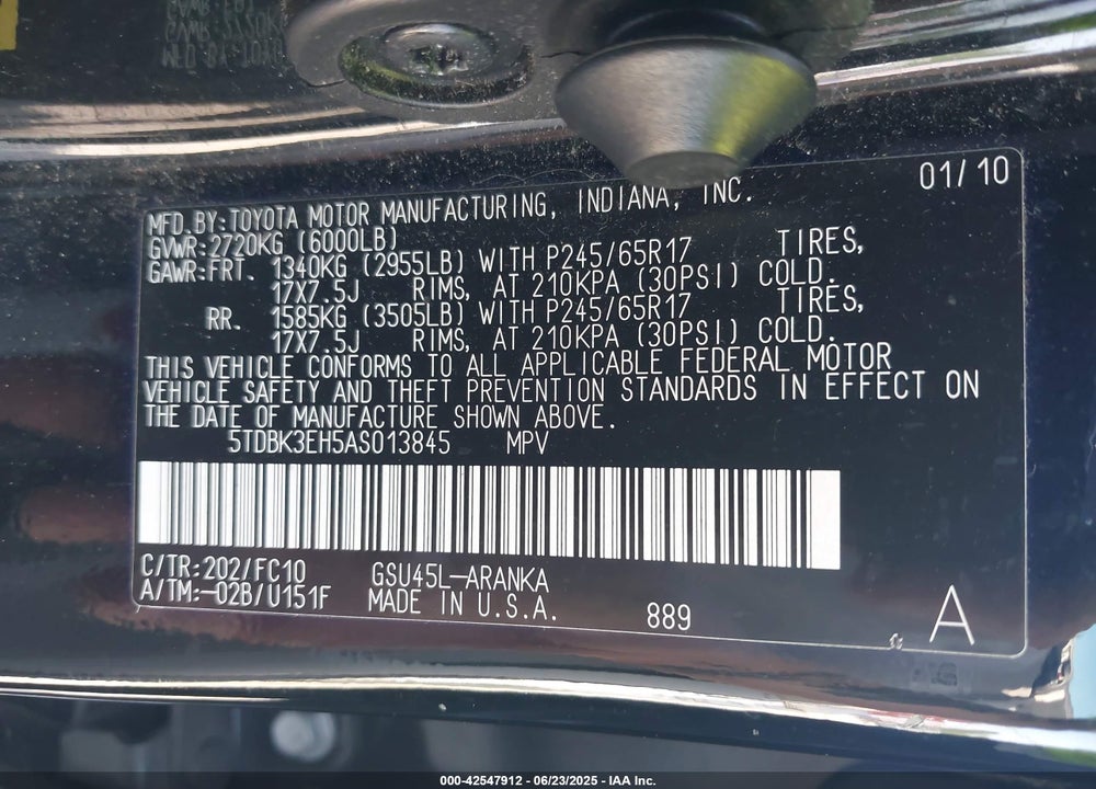 2010 TOYOTA HIGHLANDER BASE V6 VIN: 5TDBK3EH5AS013845