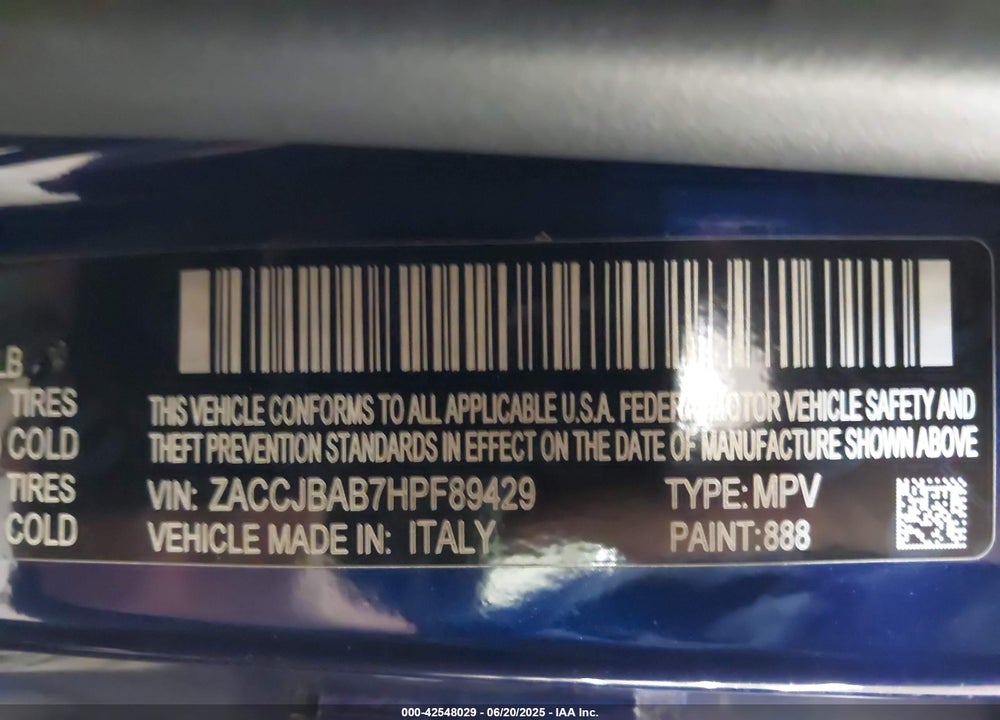 2017 JEEP RENEGADE VIN: ZACCJBAB7HPF89429