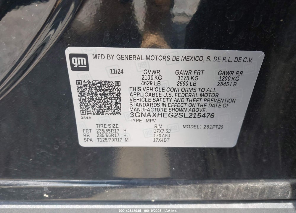 2025 CHEVROLET EQUINOX FWD LT VIN: 3GNAXHEG2SL215476