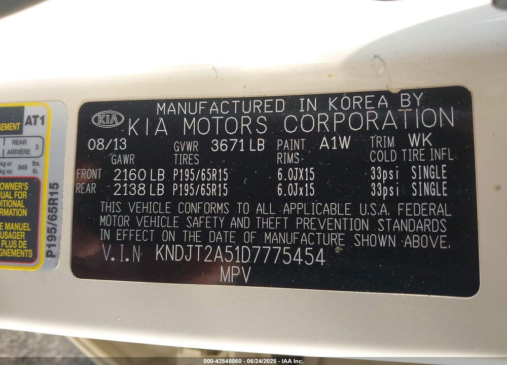 2013 KIA SOUL VIN: KNDJT2A51D7775454