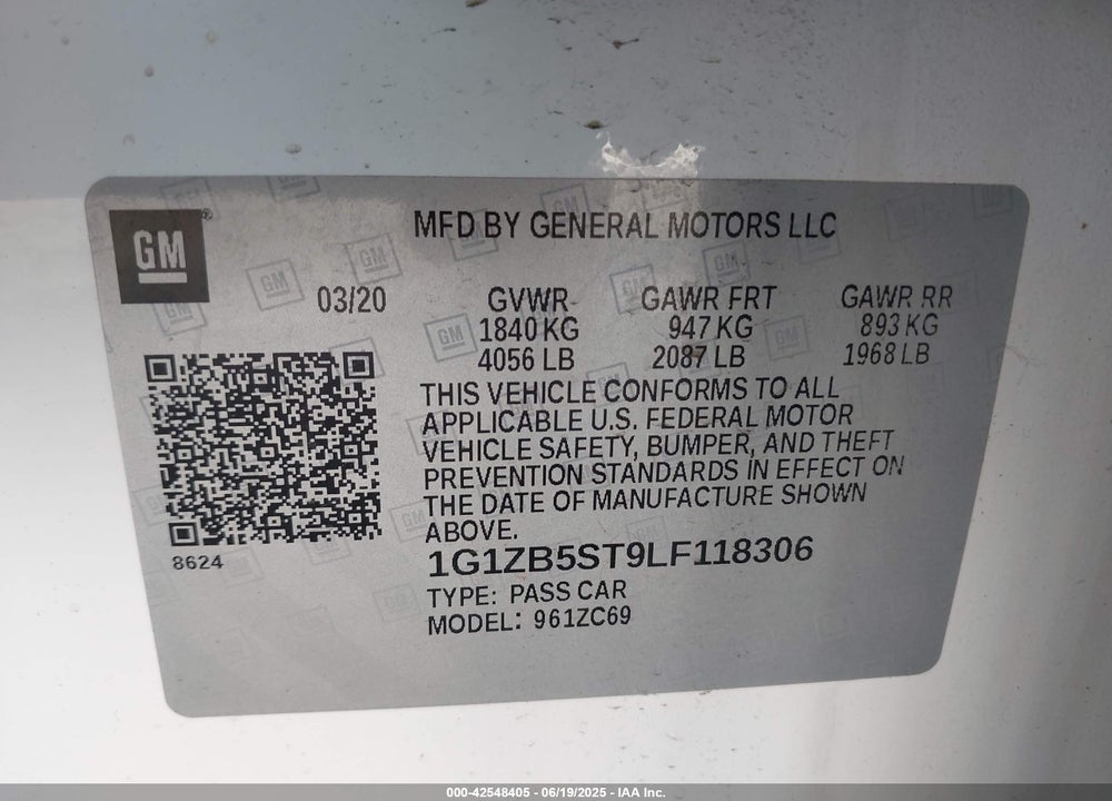 2020 CHEVROLET MALIBU VIN: 1G1ZB5ST9LF118306