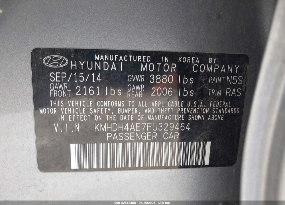 2015 HYUNDAI ELANTRA VIN: KMHDH4AE7FU329464