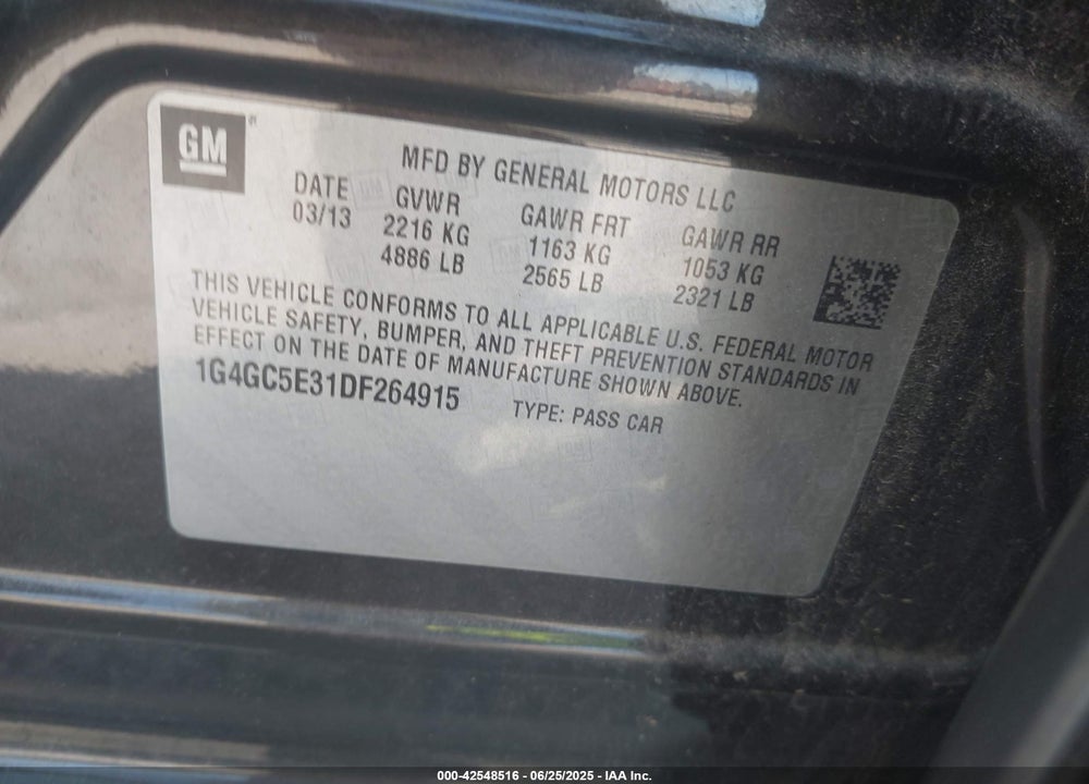 2013 BUICK LACROSSE LEATHER GROUP VIN: 1G4GC5E31DF264915