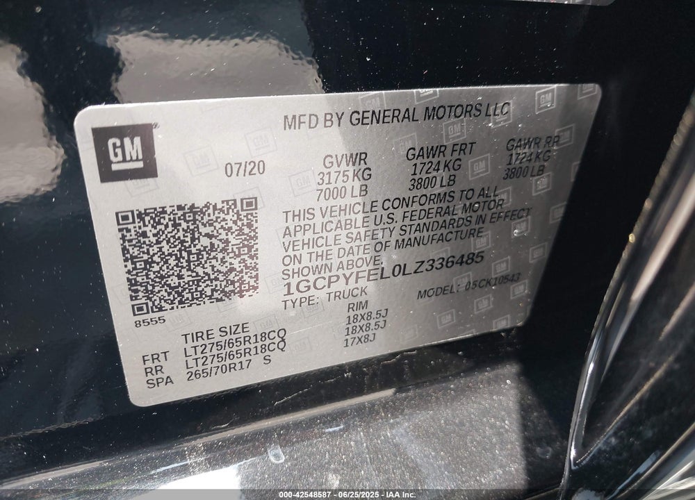 2020 CHEVROLET SILVERADO 1500 VIN: 1GCPYFEL0LZ336485