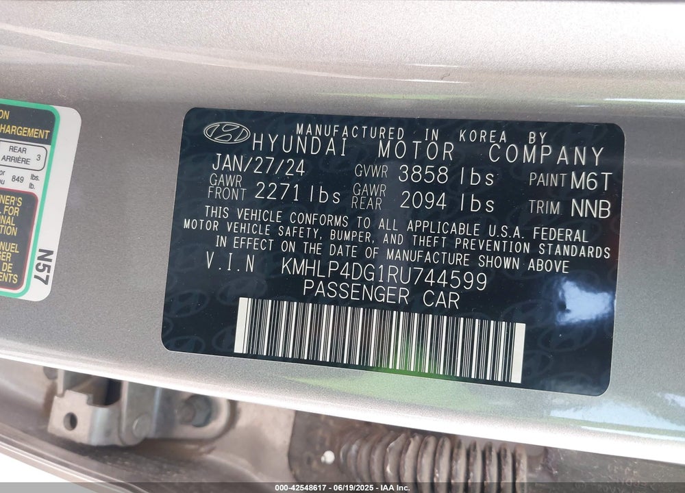 2024 HYUNDAI ELANTRA LIMITED VIN: KMHLP4DG1RU744599