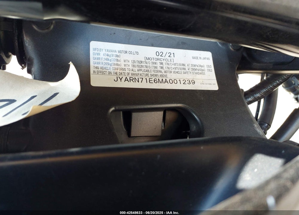 2021 YAMAHA MT09 VIN: JYARN71E6MA001239