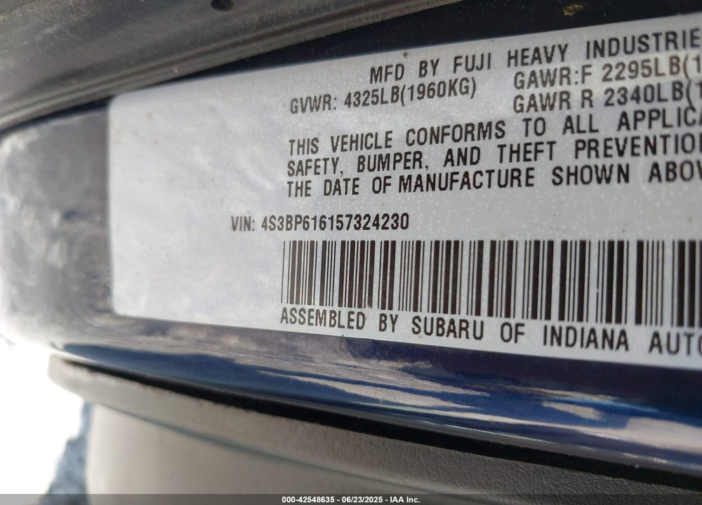 2005 SUBARU LEGACY 2.5I VIN: 4S3BP616157324230