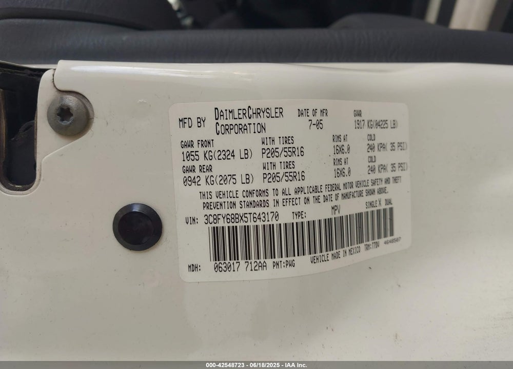 2005 CHRYSLER PT CRUISER LIMITED VIN: 3C8FY68BX5T643170