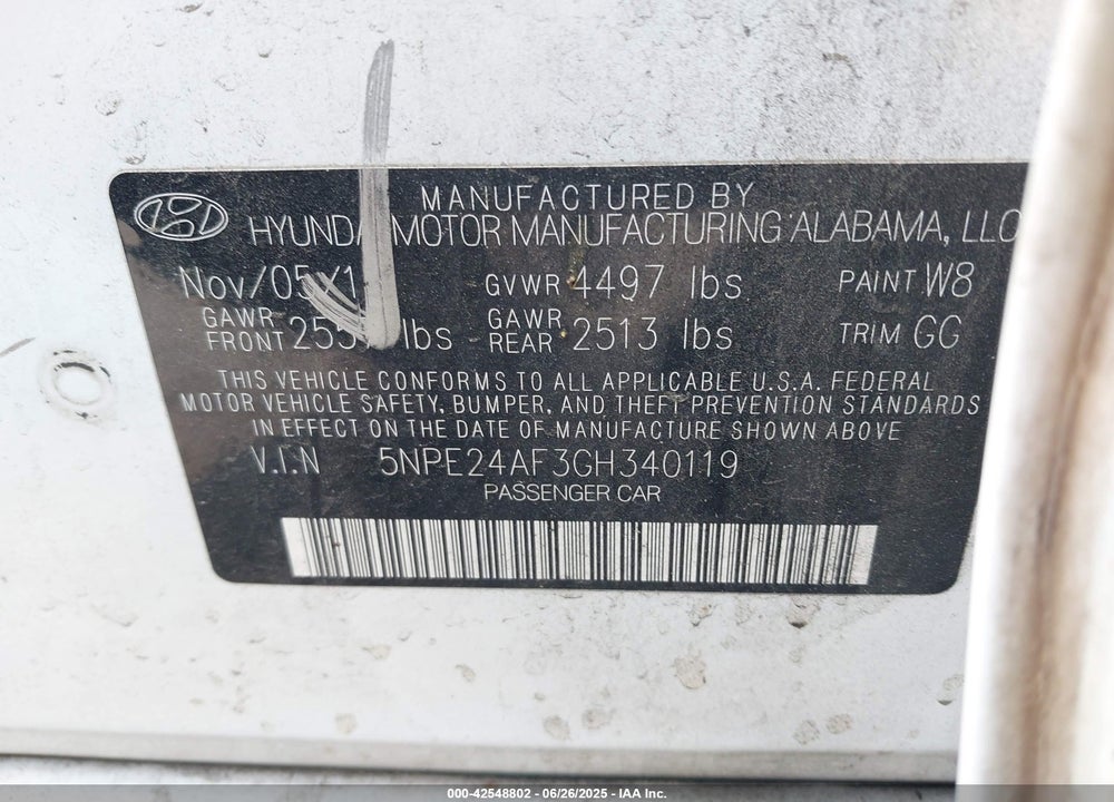 2016 HYUNDAI SONATA SE VIN: 5NPE24AF3GH340119