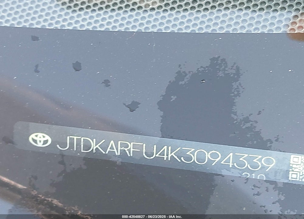 2019 TOYOTA PRIUS LE VIN: JTDKARFU4K3094339