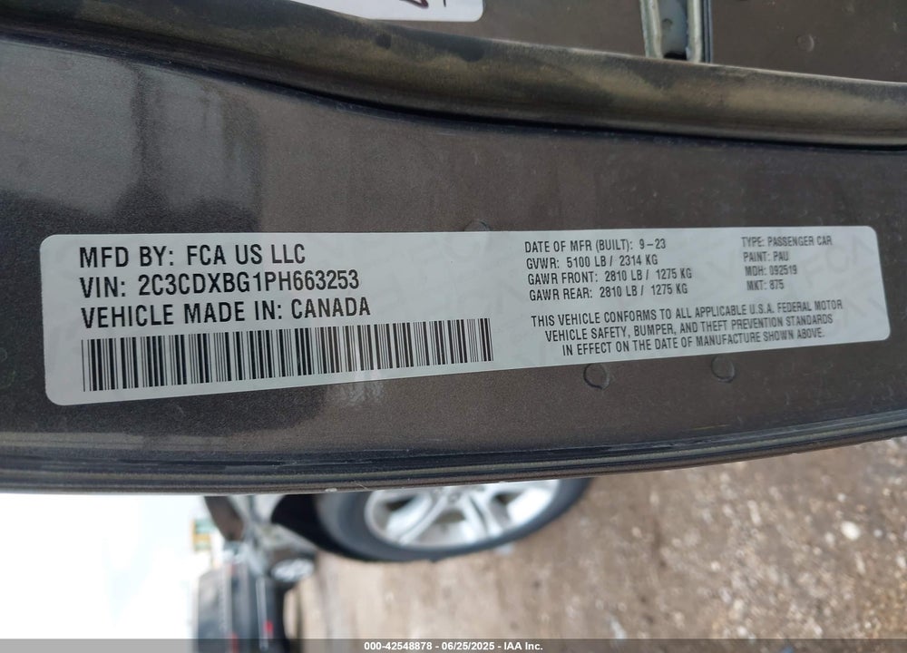 2023 DODGE CHARGER SXT VIN: 2C3CDXBG1PH663253
