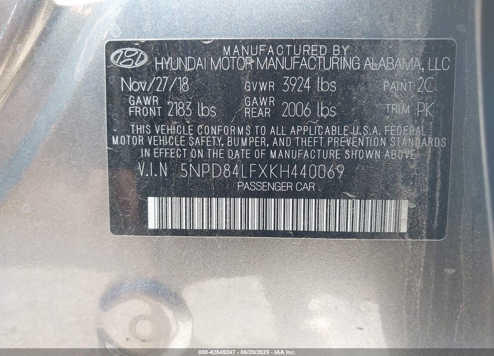 2019 HYUNDAI ELANTRA VIN: 5NPD84LFXKH440069
