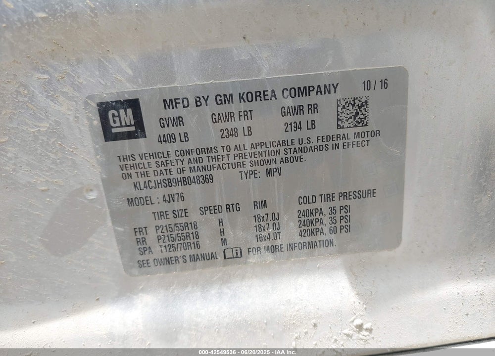 2017 BUICK ENCORE VIN: KL4CJHSB9HB048369
