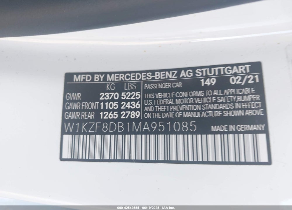 2021 MERCEDES-BENZ E 350 VIN: W1KZF8DB1MA951085