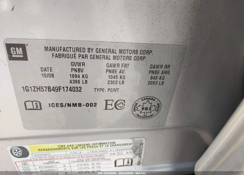 2009 CHEVROLET MALIBU VIN: 1G1ZH57B49F174032