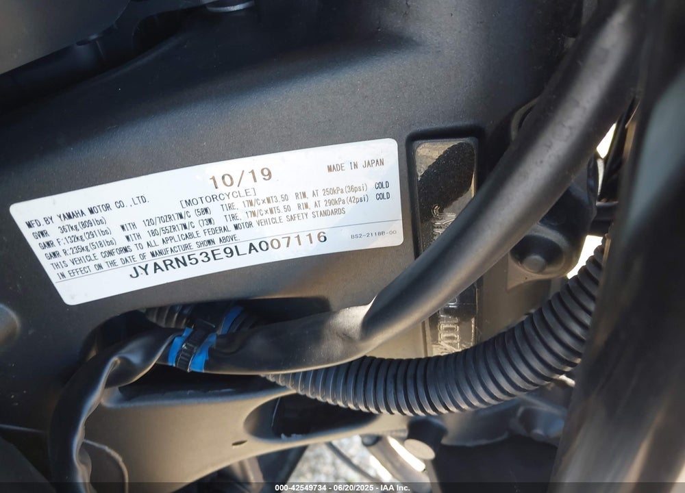 2020 YAMAHA MT09 VIN: JYARN53E9LA007116