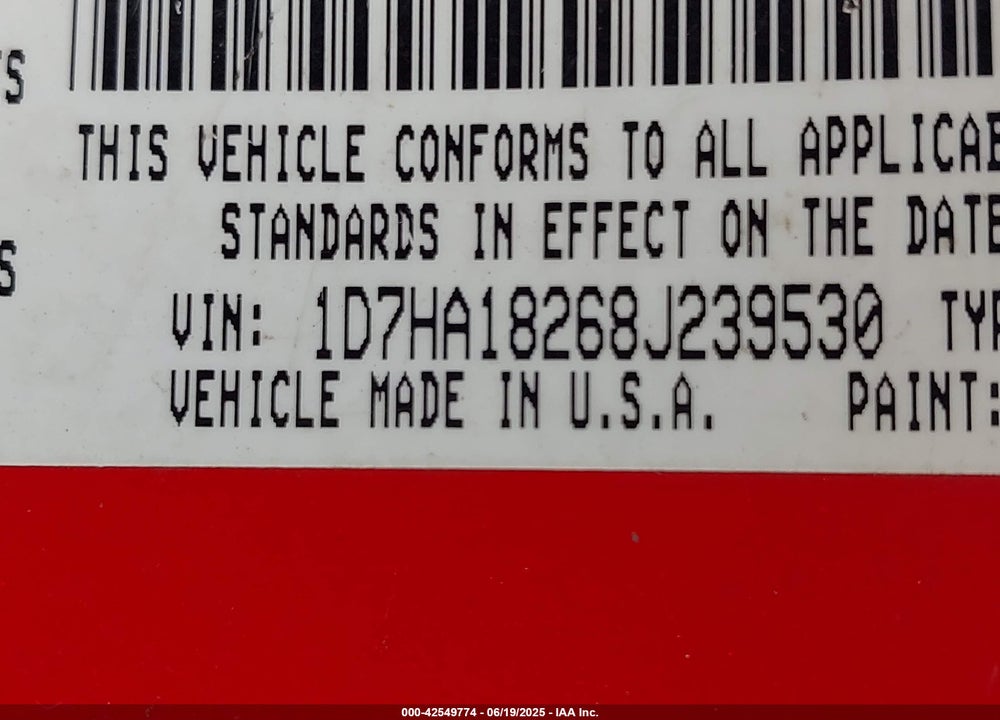 2008 DODGE RAM 1500 SLT VIN: 1D7HA18268J239530