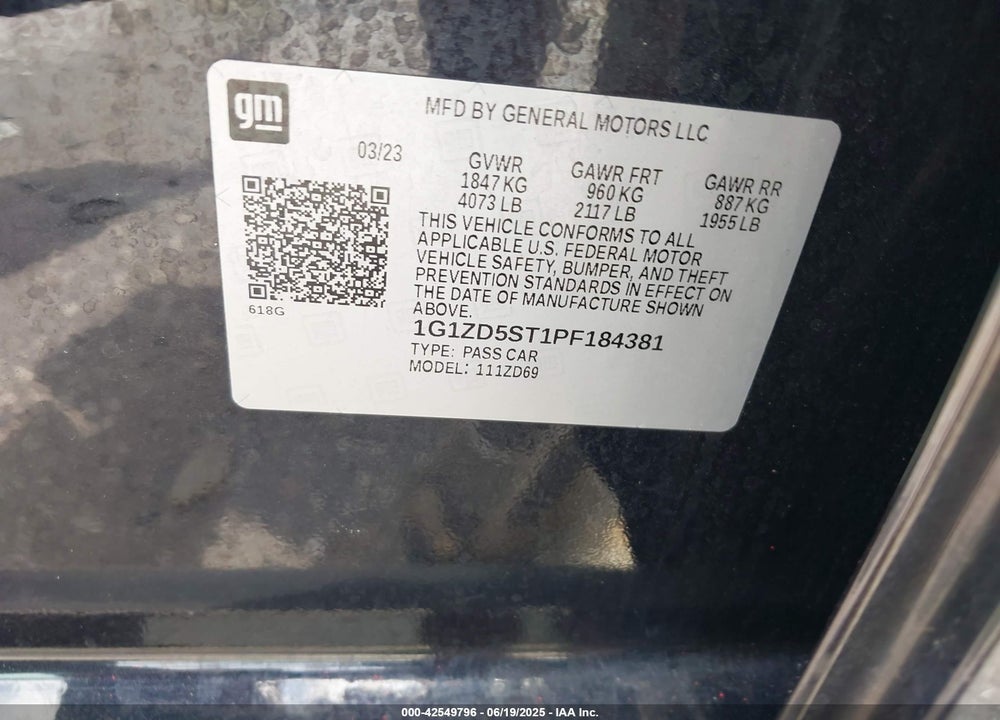 2023 CHEVROLET MALIBU FWD 1LT VIN: 1G1ZD5ST1PF184381