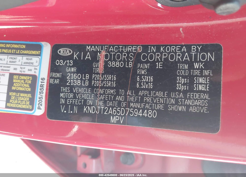 2013 KIA SOUL VIN: KNDJT2A65D7594480
