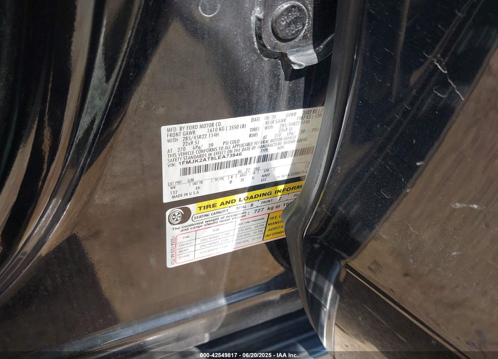 2020 FORD EXPEDITION VIN: 1FMJK2AT8LEA73946