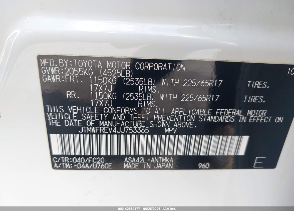2018 TOYOTA RAV4 VIN: JTMWFREV4JJ753365