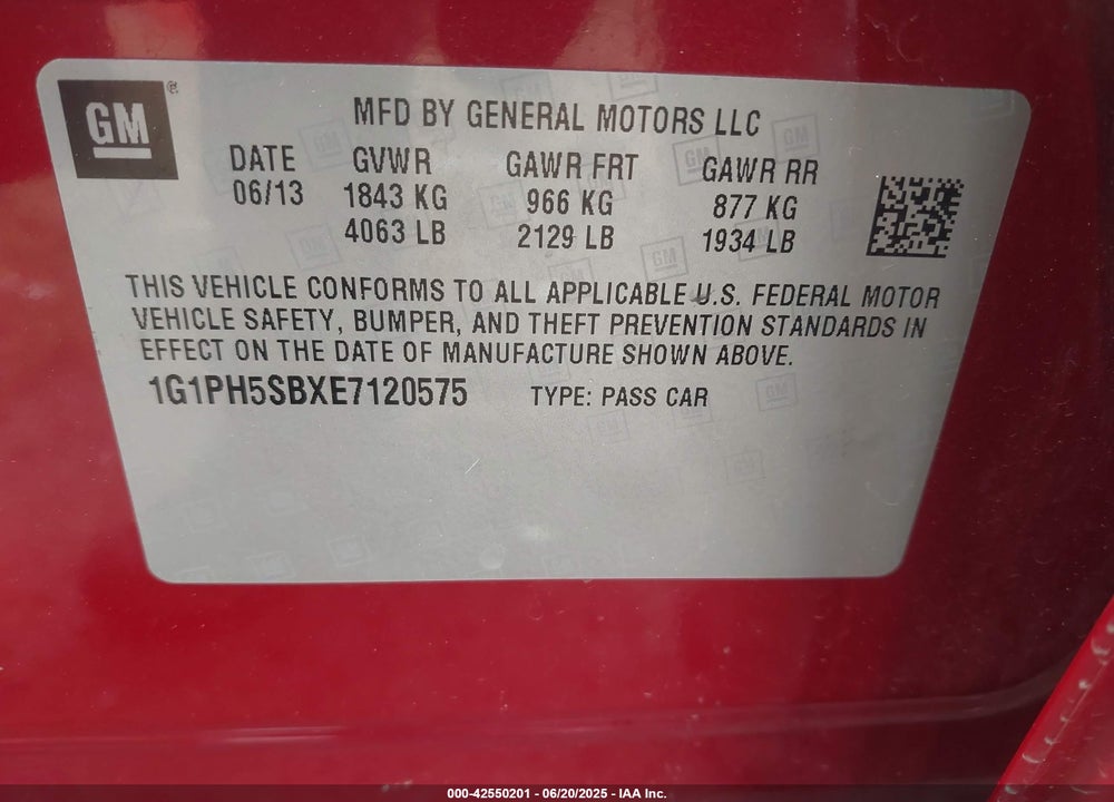 2014 CHEVROLET CRUZE VIN: 1G1PH5SBXE7120575