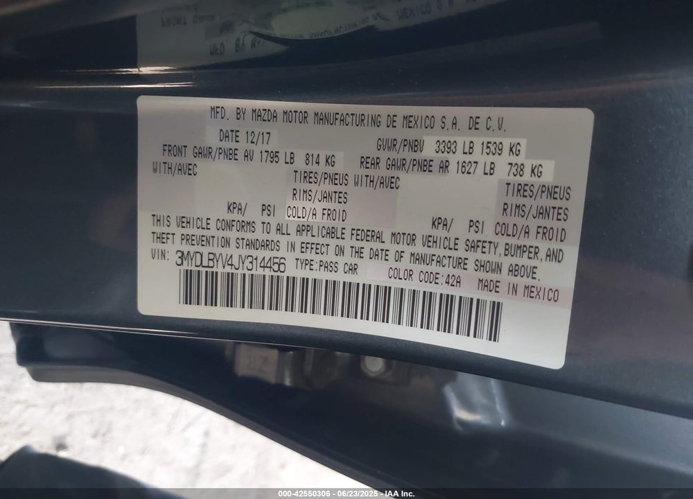 2018 TOYOTA YARIS IA VIN: 3MYDLBYV4JY314456