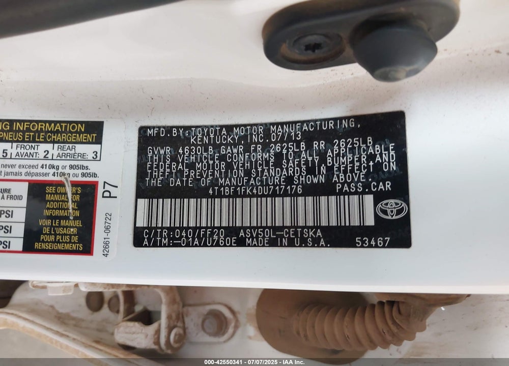 2013 TOYOTA CAMRY VIN: 4T1BF1FK4DU717176